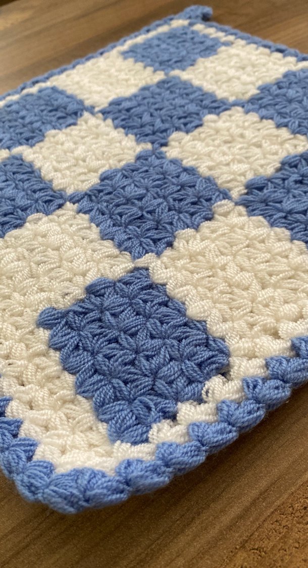 Mavi Beyaz Kareli Örgü Banyo lifi - Görsel 3