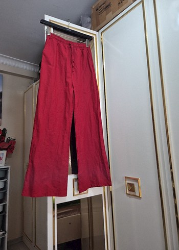 Düğmeli Kırmızı Keten çocuk pantolon