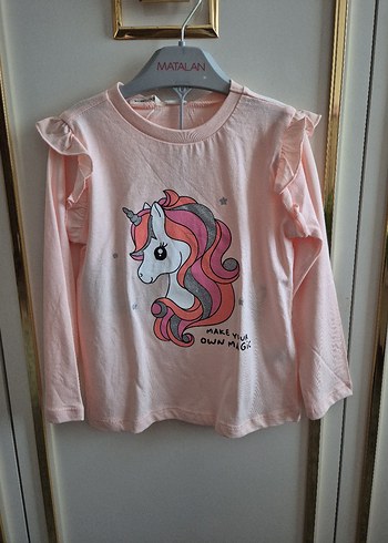 Unicorn Baskılı Pembe Uzun Kollu Kız Tişörtü - Görsel 3