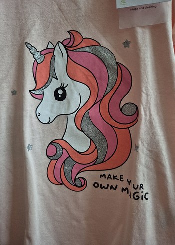 Unicorn Baskılı Pembe Uzun Kollu Kız Tişörtü - Görsel 4