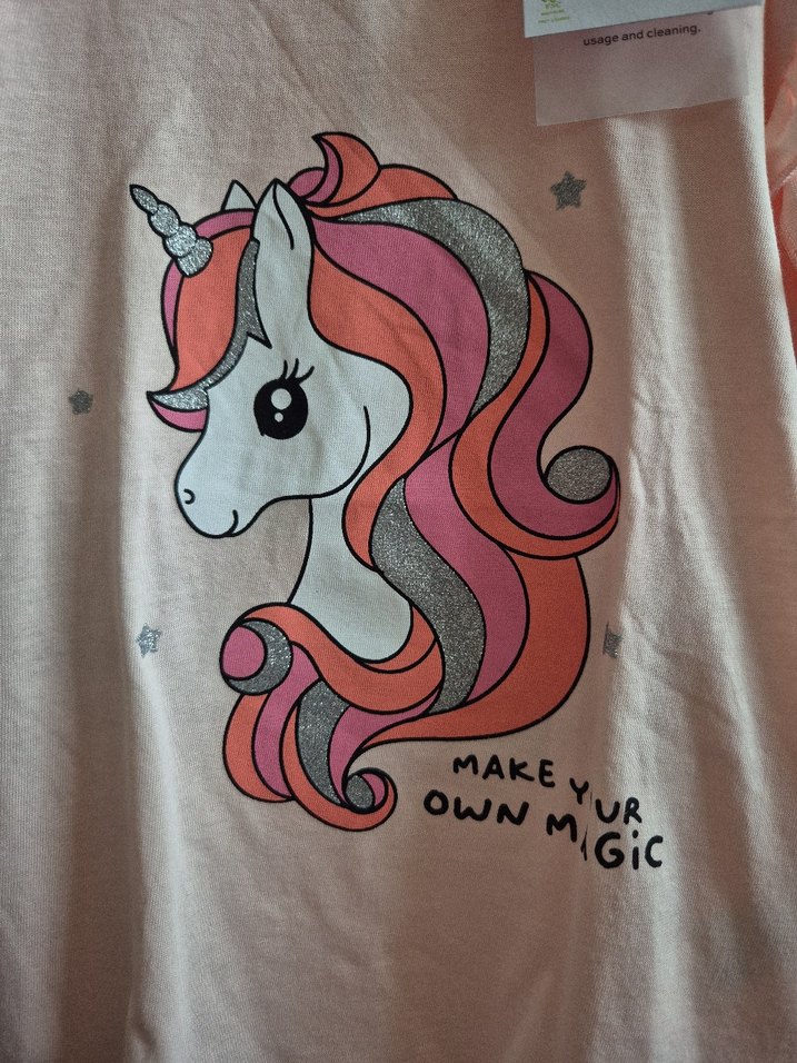 Unicorn Baskılı Pembe Uzun Kollu Kız Tişörtü - Görsel 4