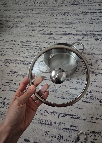 İki Kulplu Beyaz Gri Metal Tencere - Görsel 6