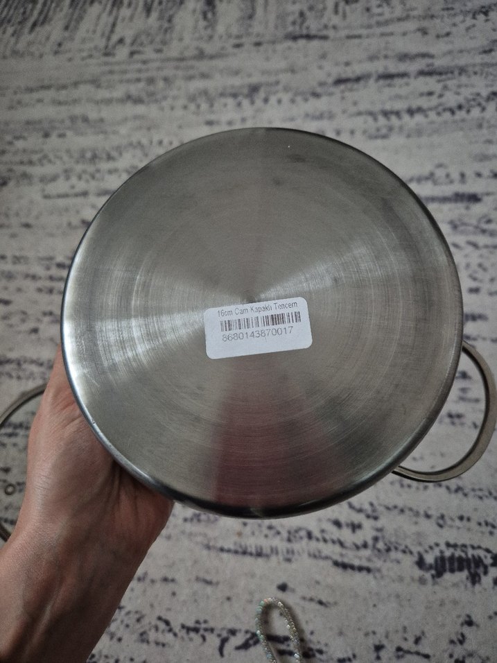 İki Kulplu Beyaz Gri Metal Tencere - Görsel 2