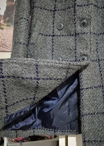 Gri Düğmeli Midi Kadın Yün Kaban - Görsel 3