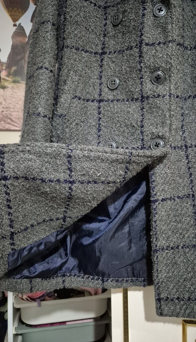 Gri Düğmeli Midi Kadın Yün Kaban - Görsel 3