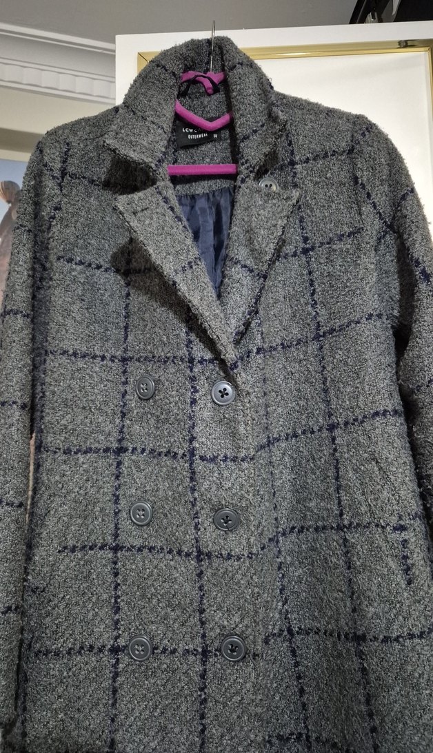 Gri Düğmeli Midi Kadın Yün Kaban - Görsel 2