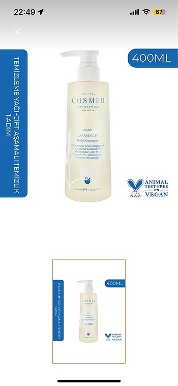 Cosmed yağ bazlı temizleyici 400 ml
