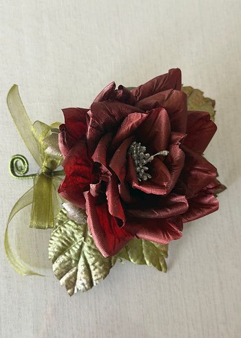 Bordo Vintage Çiçekli Fırfırlı Broş - Görsel 4