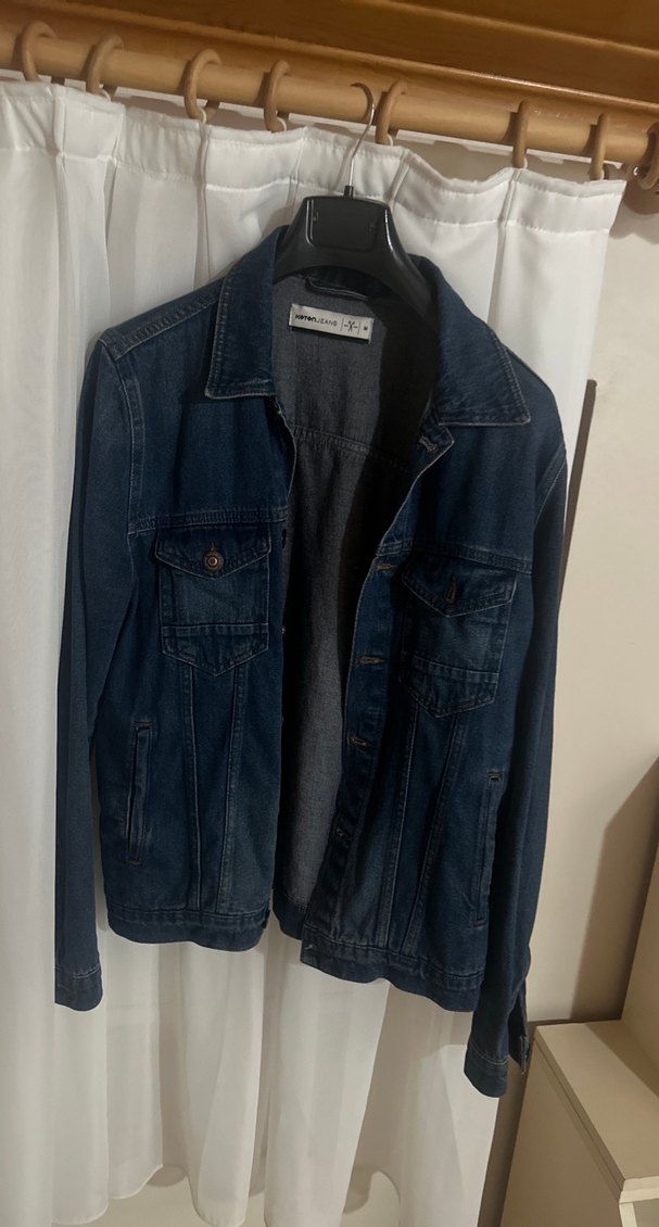 Erkek mavi kot  Ceket, Düğmeli, Uzun Kollu - Görsel 2