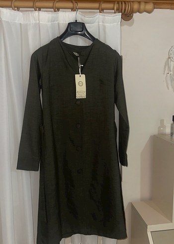 Düğmeli Uzun Kollu haki  Kadın Tunik - Görsel 2