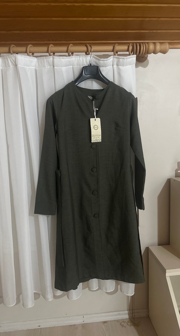 Düğmeli Uzun Kollu haki  Kadın Tunik - Görsel 3