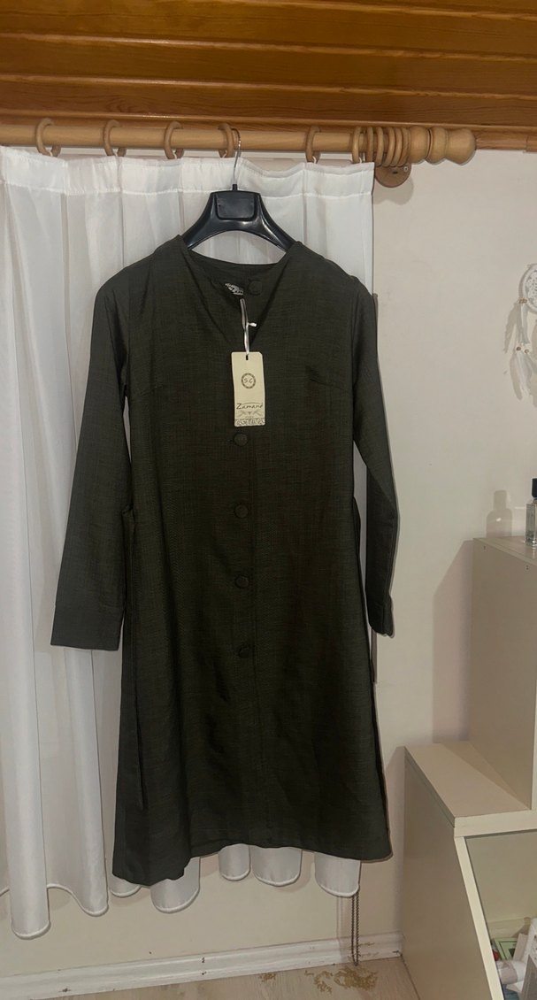 Düğmeli Uzun Kollu haki  Kadın Tunik - Görsel 2