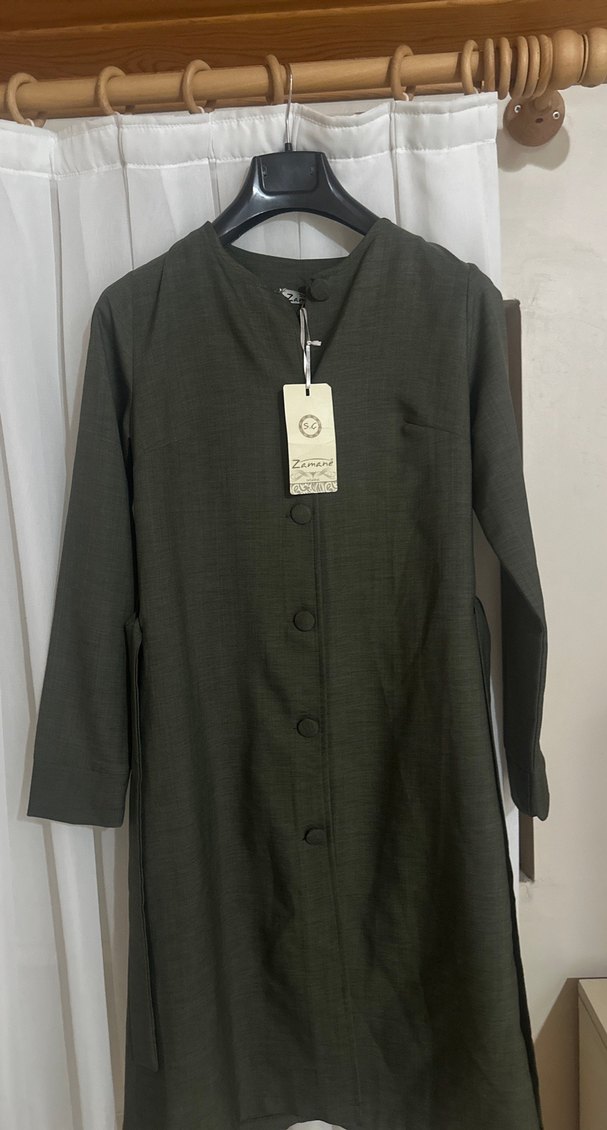 Düğmeli Uzun Kollu haki  Kadın Tunik - Görsel 4