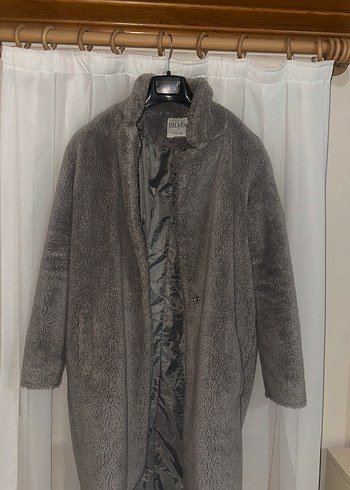 Gri-grey Kürklü Midi Kadın Kaban - Görsel 4