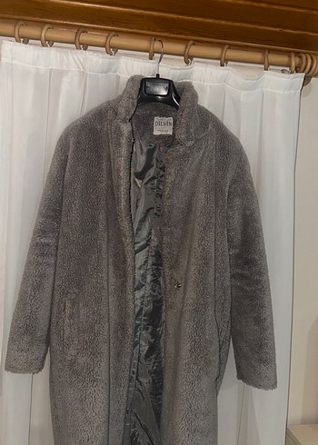 Gri-grey Kürklü Midi Kadın Kaban - Görsel 3