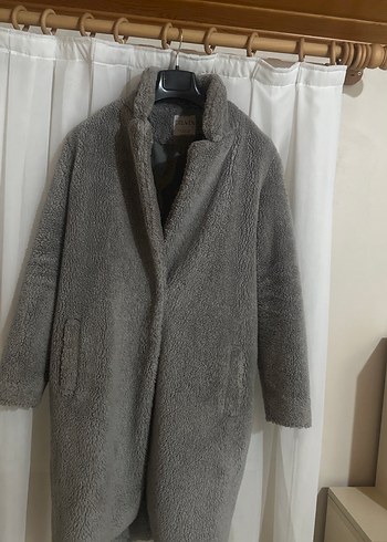 Gri-grey Kürklü Midi Kadın Kaban - Görsel 2