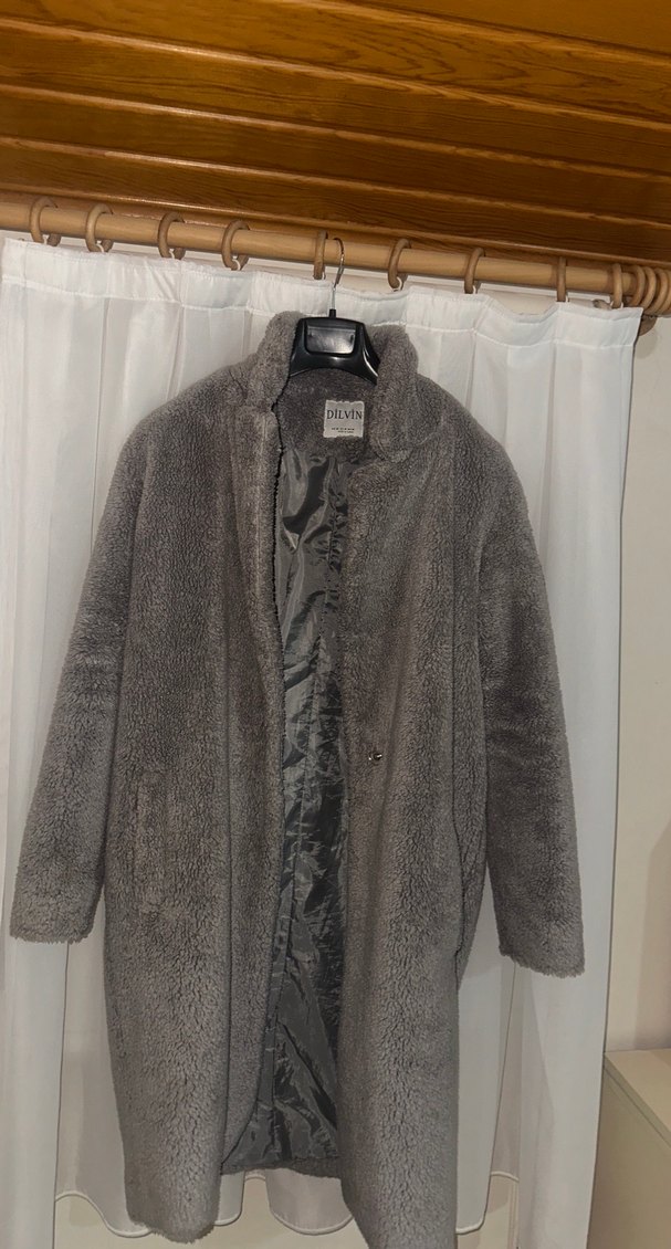 Gri-grey Kürklü Midi Kadın Kaban - Görsel 3