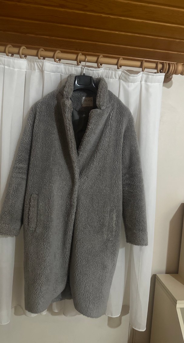 Gri-grey Kürklü Midi Kadın Kaban - Görsel 2