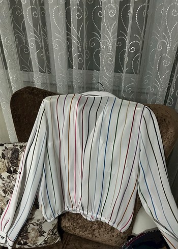 36 Beden Çizgili, Uzun Kollu, Düğmeli Kadın Gömlek