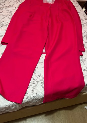 m Beden Düğmeli pembe Kadın Blazer Ceket pantolon