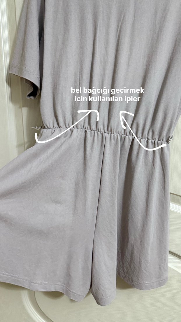 Bej Kısa Kollu Düğmeli Kadın Tulum - Görsel 5