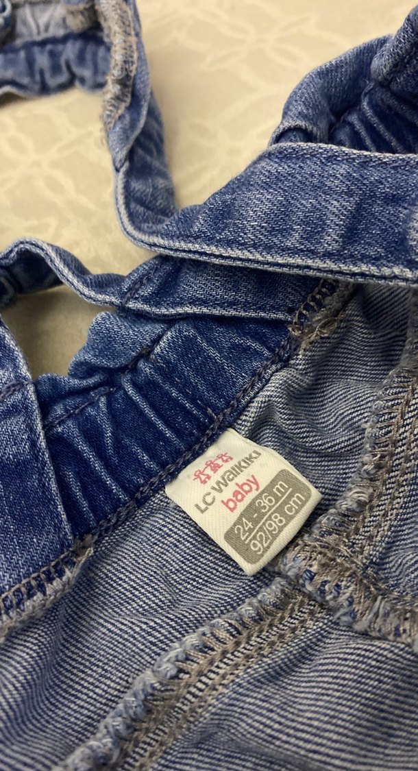 Kızlar İçin Mavi Denim Askılı Bol Kesim Tulum - Görsel 2
