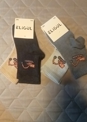 erkek Çocuk Gri Nakışlı Sıcak Çorap 2'li 
4 cift - Görsel 3