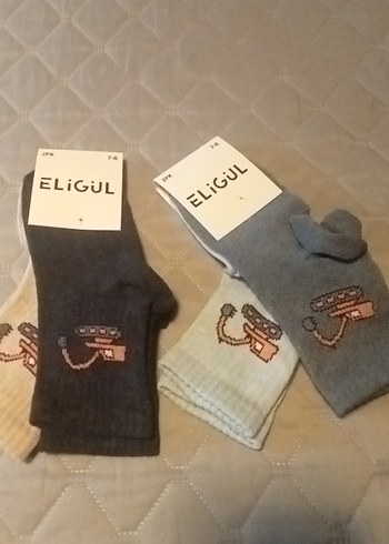 erkek Çocuk Gri Nakışlı Sıcak Çorap 2'li 
4 cift - Görsel 6