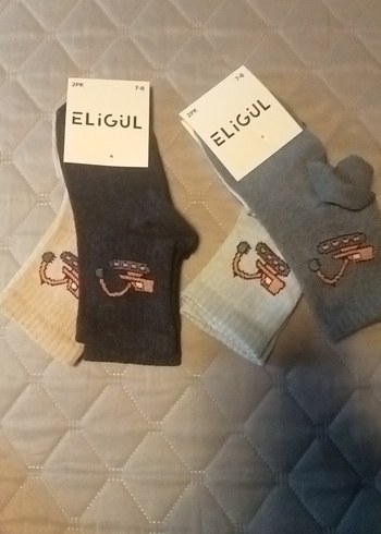 erkek Çocuk Gri Nakışlı Sıcak Çorap 2'li 
4 cift - Görsel 2