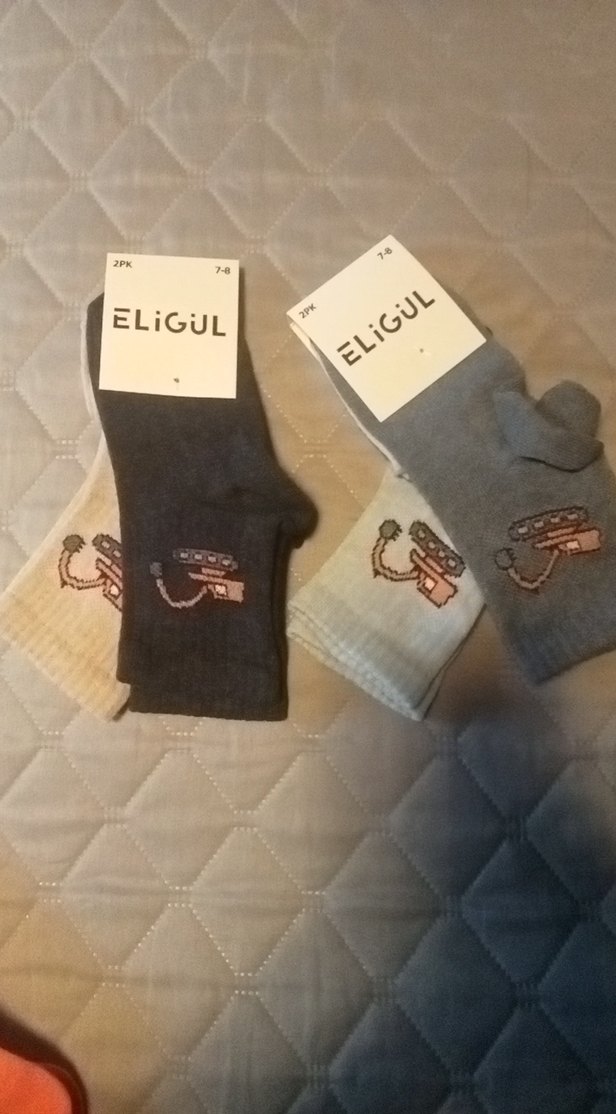 erkek Çocuk Gri Nakışlı Sıcak Çorap 2'li 
4 cift - Görsel 3