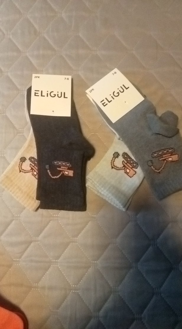 erkek Çocuk Gri Nakışlı Sıcak Çorap 2'li 
4 cift - Görsel 2