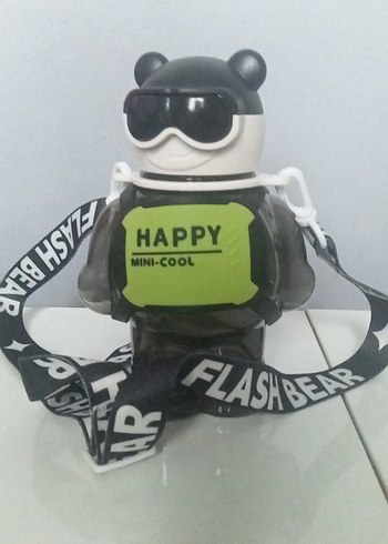 Renkli Siyah Ayı Figürlü Çocuk Termos suluk - Görsel 2