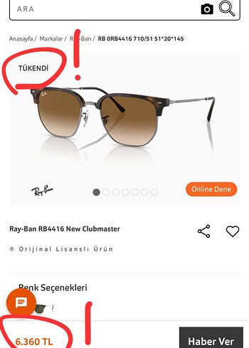 Rayban Clubmaster güneş gözlüğü