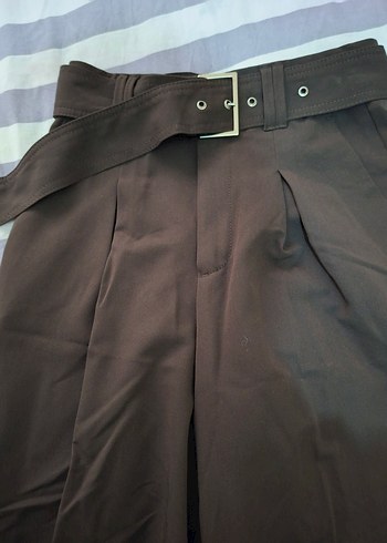 Kemerli Kahverengi Kadın Kumaş Pantolon - Görsel 2