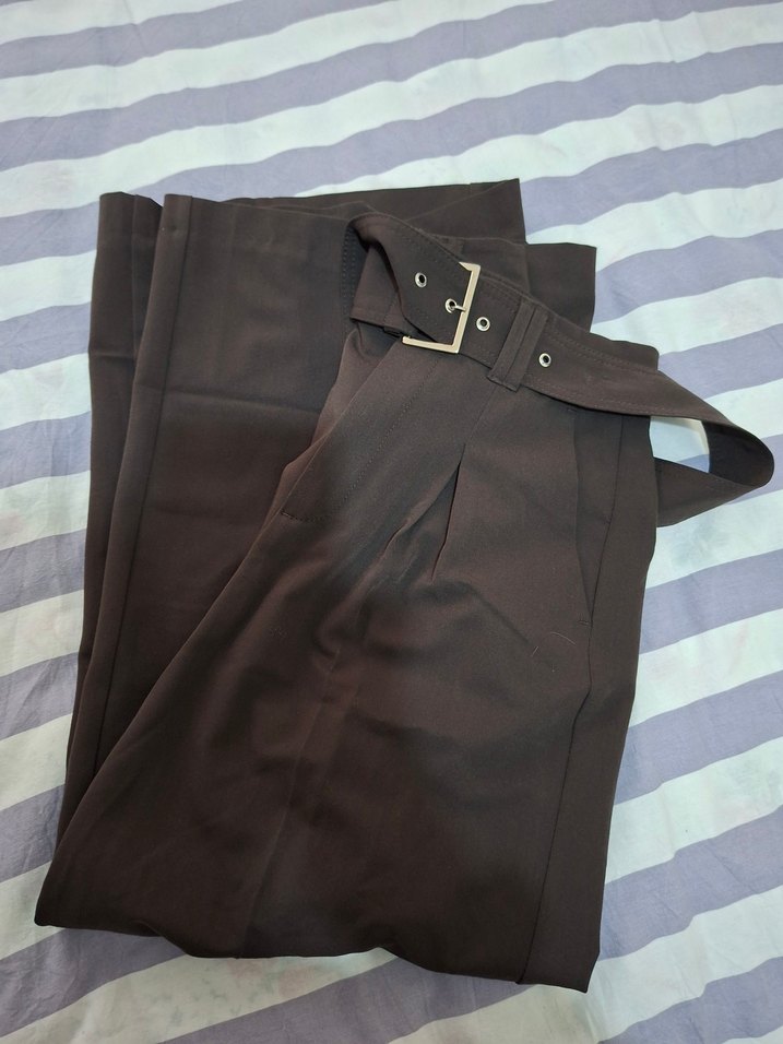 Kemerli Kahverengi Kadın Kumaş Pantolon - Görsel 5