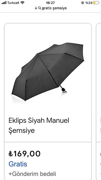  Beden siyah Renk Gratis Eklips Siyah manuel şemsiye