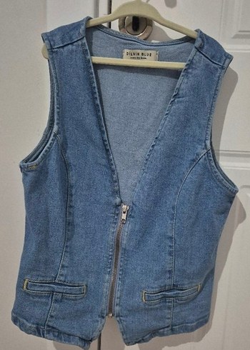 Kadın Dilvin Orijinal Mavi Denim Kolsuz Ceket