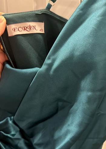 Uzun Straplez Turkuaz Drapeli Abiye Elbise - Görsel 2