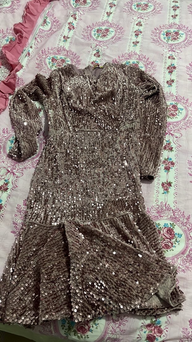 Kahverengi Payetli Uzun Abiye Elbise - Görsel 2