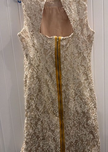 Dantel Detaylı Bej Midi Abiye Elbise - Görsel 2