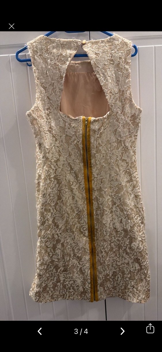 Dantel Detaylı Bej Midi Abiye Elbise - Görsel 2