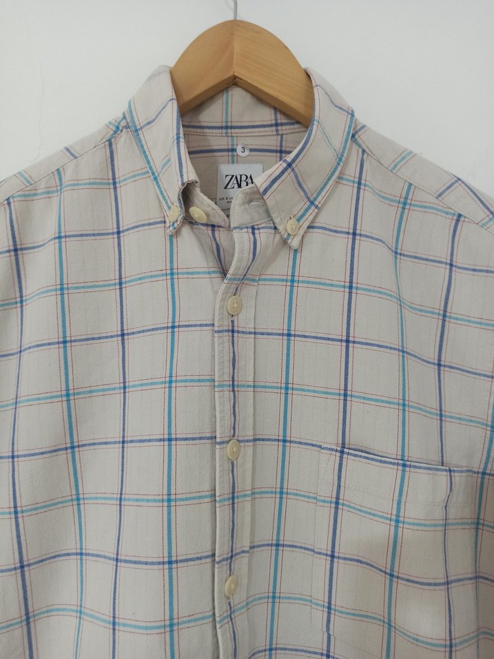 Erkek Beyaz Kareli Uzun Kollu Gömlek - Görsel 2