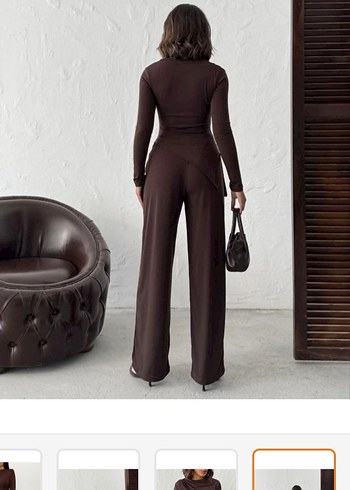 Kadın Kahverengi Uzun Kollu Uzun Tulum - Görsel 3