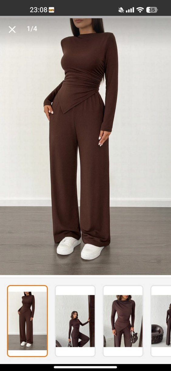 Kadın Kahverengi Uzun Kollu Uzun Tulum - Görsel 4