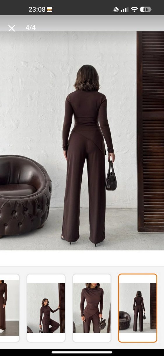 Kadın Kahverengi Uzun Kollu Uzun Tulum - Görsel 3