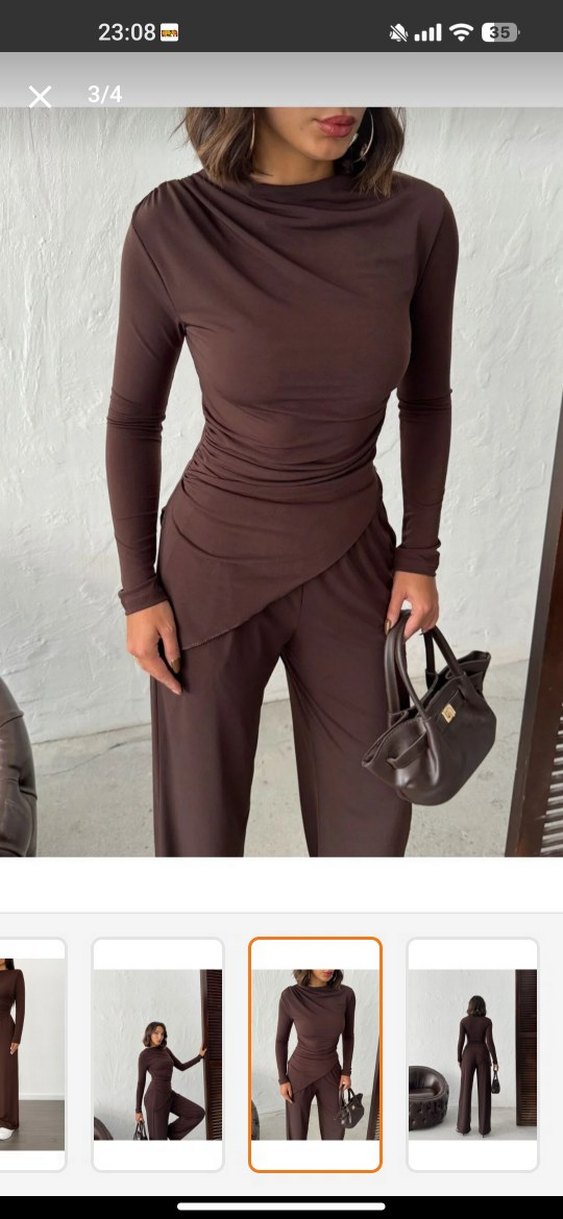 Kadın Kahverengi Uzun Kollu Uzun Tulum - Görsel 2