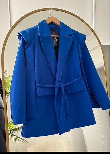 Kemerli Kısa Lacivert Kadın Blazer Ceket - Görsel 2