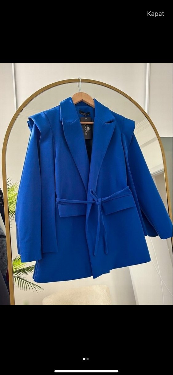 Kemerli Kısa Lacivert Kadın Blazer Ceket - Görsel 2