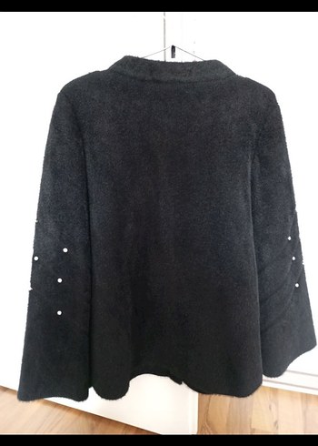 Düğmeli Siyah Mini Triko Kadın Kaban - Görsel 2