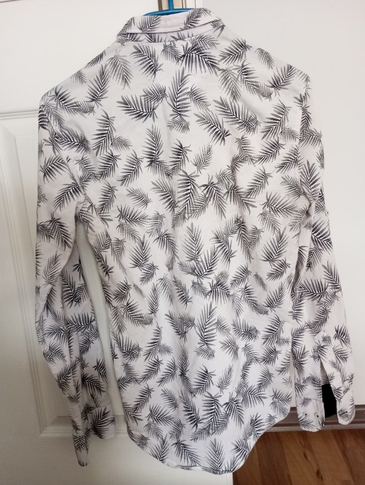 Gri Desenli Beyaz Uzun Kollu Erkek Gömlek - Görsel 2